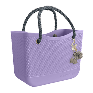 Lilac Bag, Gray Handles, Liner and Flower Puff Tassel Bundle