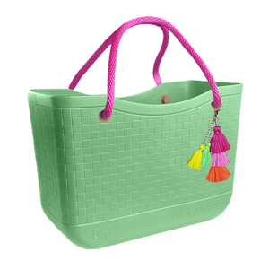 Seafoam Bag, Shocking Pink Handles, Liner and Bouquet Tassel Bundle
